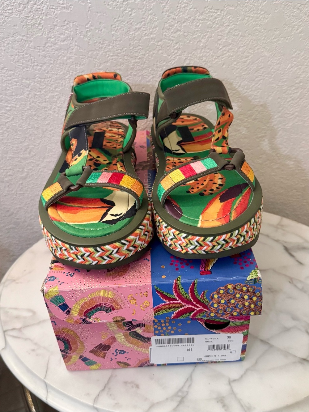 Farm Rio Toucan Raffia platform Sandals Tropical Velcro Platform,New! Brazilian - Picture 8 of 12